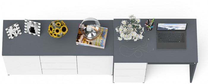 Мори компьютерный стол МС-6 левый + Комод МК1200.3, графит/белый