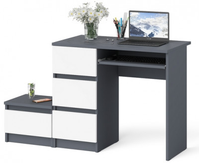 Мори компьютерный стол МС-6 левый + Тумба ТМП400.1, графит/белый