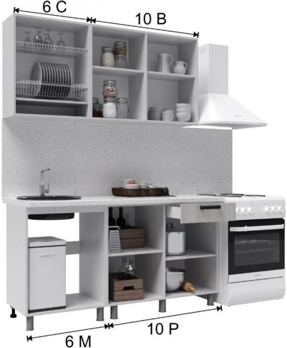 Кухонный гарнитур Кампео 1,6м Белый снег