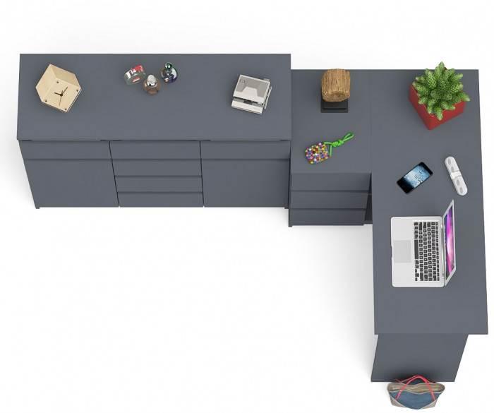 Мори Стол компьютерный МС-16 левый + Комод МК1200.4, цвет графит, ШхГхВ 244,8х84,9х94 см., выдвижные ящики слева, НЕ универсальная сборка