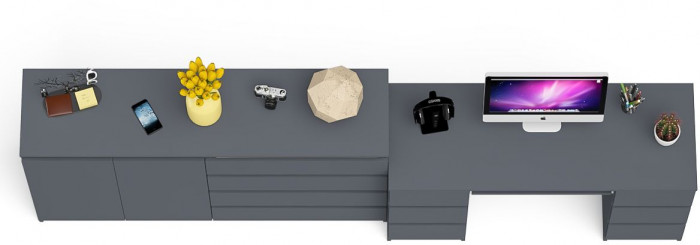 Мори Стол компьютерный МС-2 + Комод МК1600.1, цвет графит, ШхГхВ 295,8х50х94 см., универсальная сборка