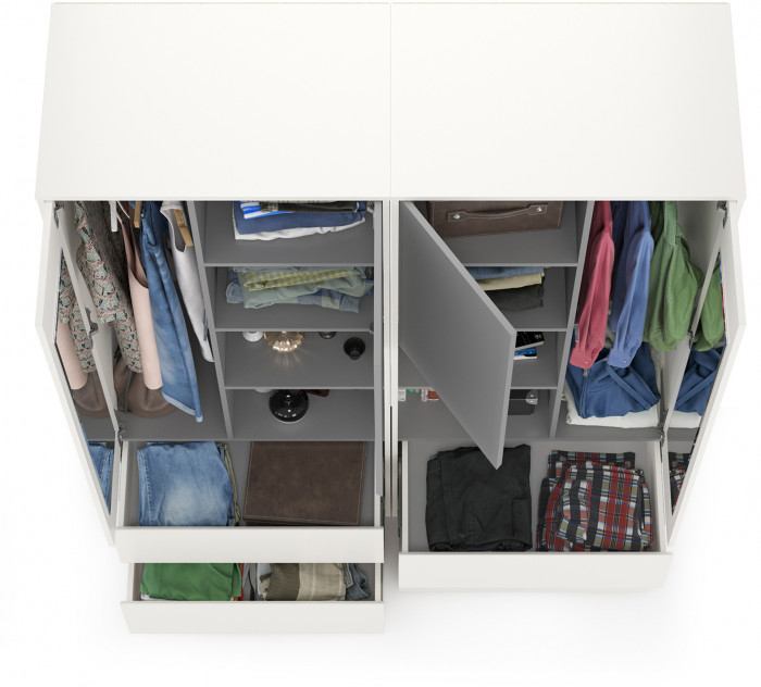 Торонто 13.333 Шкаф для одежды + 13.333 Шкаф для одежды, цвет белый шагрень/стальной серый, ШхГхВ 160х53х195,7 см., универсальная сборка