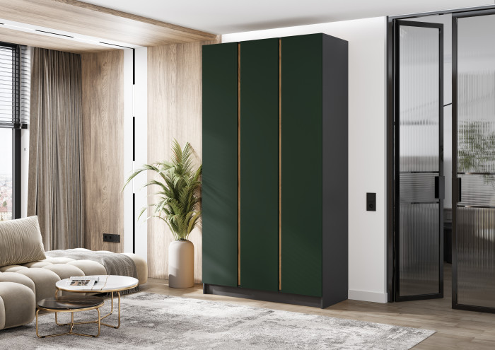 Келвин Шкаф 3-х створчатый 1200, Графит/Изумрудный