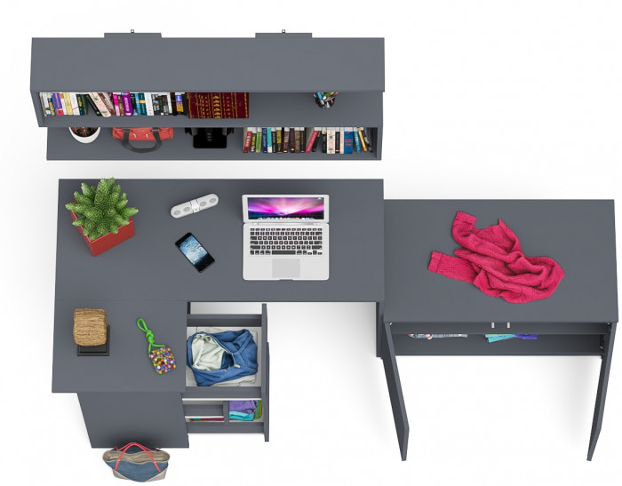 Мори компьютерный стол МС-16 левый + Тумба МА900.1 + Полка 1200, графит