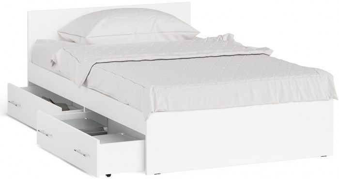 Мори Кровать с ящиками 1200, цвет белый, ШхГхВ 123,5х203,5х70 см., сп.м. 1200х2000 мм., без матраса, основание есть