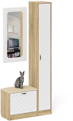 Прихожая П-6 Компоновка № 20, дуб сонома/фасады МДФ белое дерево фрезеровка ромб