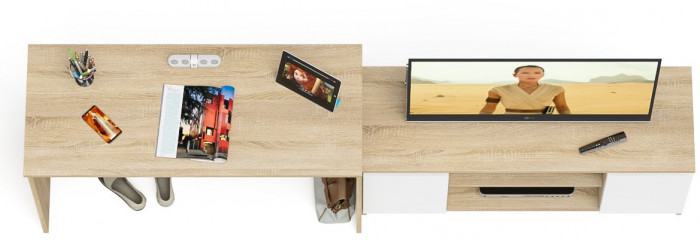 Мори Стол письменный МСП1200.1 + Тумба МТВ1200.1, цвет дуб сонома/белый, ШхГхВ 240,8х50х76,6 см., универсальная сборка