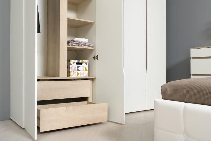 Муссон 13.198 Шкаф двухстворчатый + 13.349 Стеллаж, цвет белый/дуб эндгрейн элегантный, ШхГхВ 127,6х52,3х229,8 см., НЕ универсальная сборка