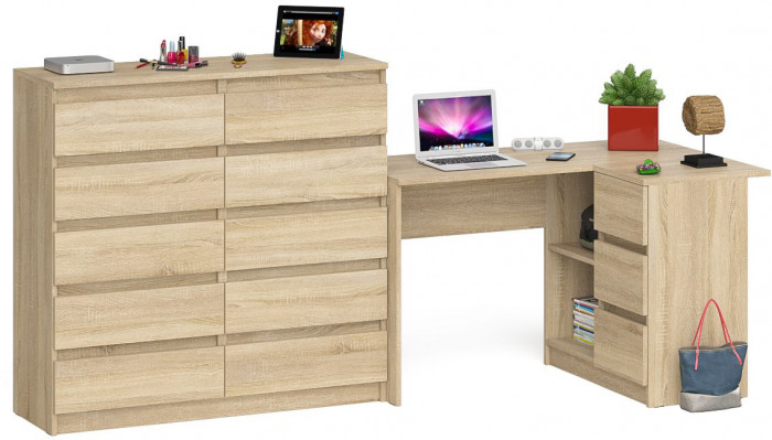 Мори компьютерный стол МС-16 правый + Комод МК1200.10, дуб сонома