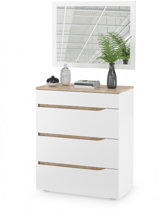 Муссон 13.97 Комод + Зеркало СВК, белый/дуб эндгрейн элегантный