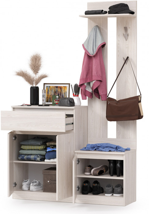 КР100 Ника прихожая № 20, цвет ясень анкор светлый, ШхГхВ 125,8х38,1х207,9 см., универсальная сборка