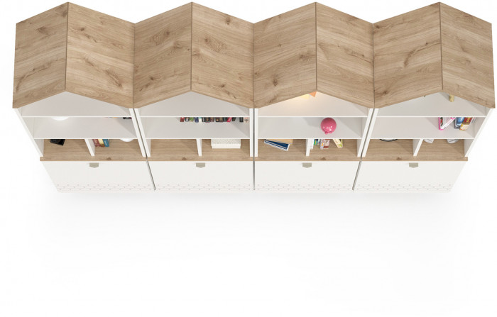 Эйп 13.14 Стеллаж + 13.14 Стеллаж + 13.14 Стеллаж + 13.14 Стеллаж, цвет белый/дуб белый, ШхГхВ 212х41,5х183,8 см., универсальная сборка