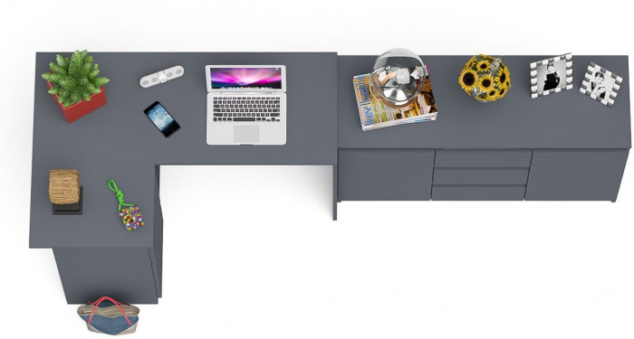 Мори компьютерный стол МС-16 левый + Комод МК1200.3, графит