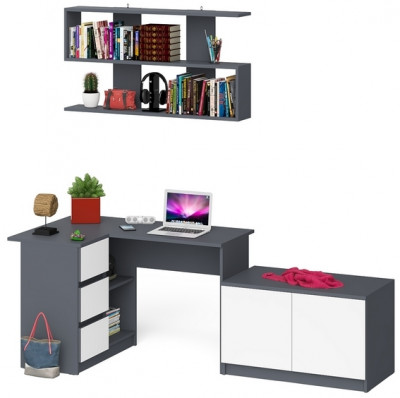 Мори компьютерный стол МС-16 левый + Тумба МА900.1 + Полка 1200, графит/белый