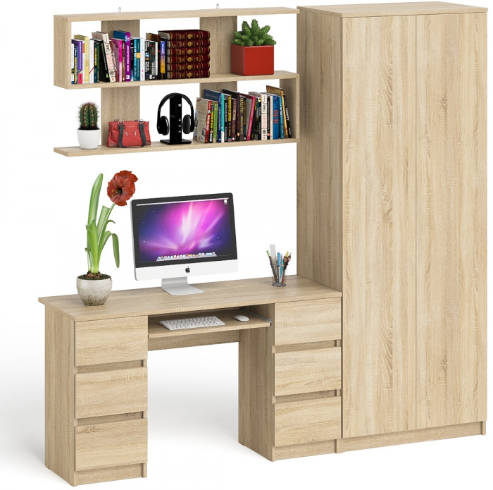 Мори компьютерный стол МС-2 + Шкаф МШ800.1 + Полка 1200, дуб сонома