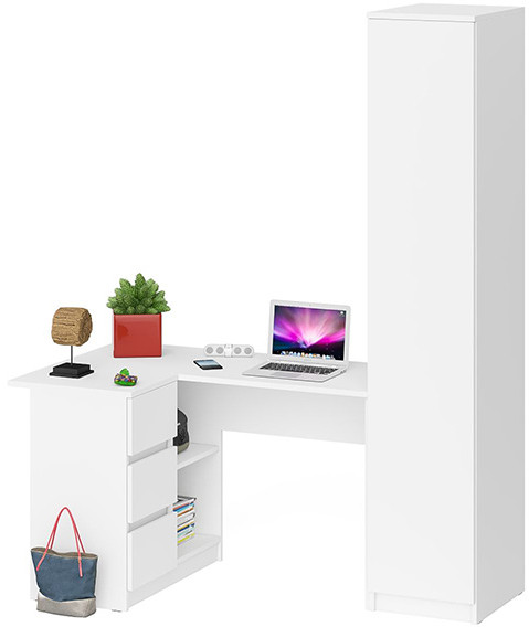 Мори Стол компьютерный МС-16 левый + Пенал МШ400.1, цвет белый, ШхГхВ 164,8х84,9х209,6 см., выдвижные ящики слева, НЕ универсальная сборка