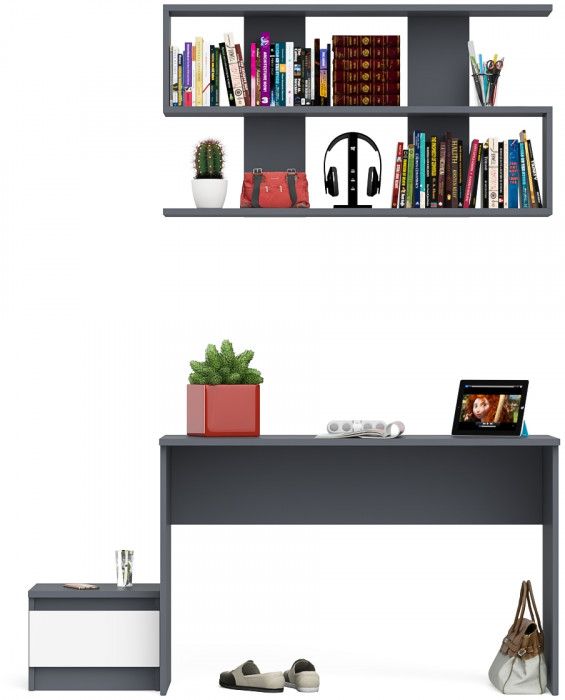 Мори письменный стол МСП1200.1 + Тумба ТМП400.1 + Полка 1200, графит/белый