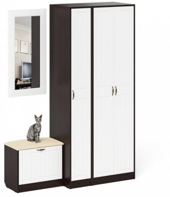 Прихожая П-6 Компоновка № 46, цвет венге/фасады МДФ белое дерево фрезеровка прованс, ШхГхВ 150х50х210 см., универсальная сборка