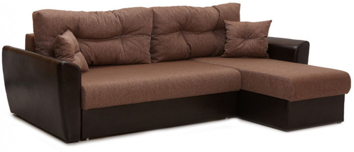 Диван-кровать угловой Амстердам, 150х200, еврокнижка, рогожка/экокожа, коричневый