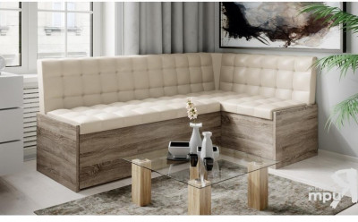 Форест Скамья угловая со спальным местом (Дуб Сонома трюфель/Кожзам бежевый)