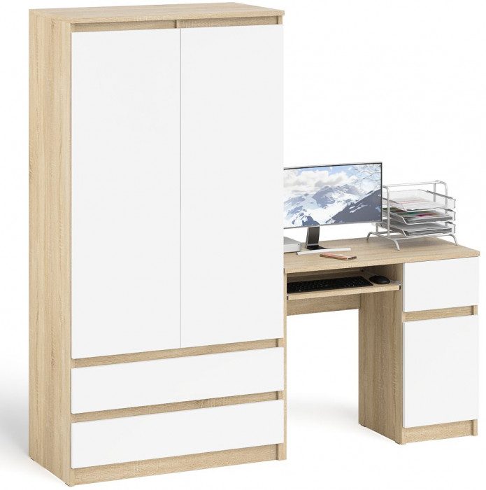 Мори компьютерный стол МС-1 правый + Шкаф МШ900.1, дуб сонома/белый