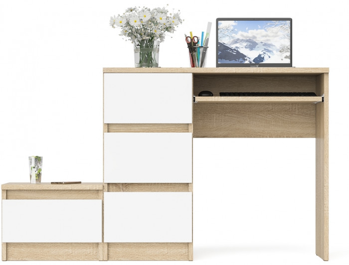 Мори компьютерный стол МС-6 левый + Тумба ТМП400.1, дуб сонома/белый