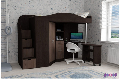 Кровать-чердак Юниор 4 (Венге/Ясень Анкор темный)