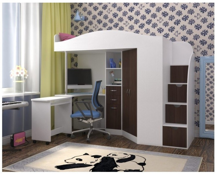 Кровать-чердак Юниор 4 (Венге/Ясень Анкор темный)