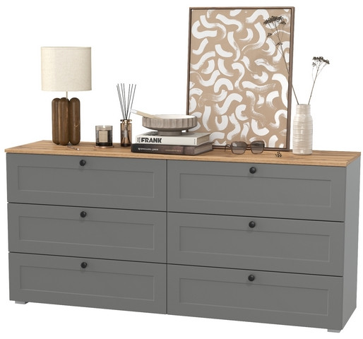 Остин 16.240 Комод, цвет серый графит/дуб крафт золотой, ШхГхВ 160,1х41,9х75,4 см. (шесть выдвижных ящиков)