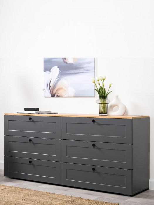 Остин 16.240 Комод, цвет серый графит/дуб крафт золотой, ШхГхВ 160,1х41,9х75,4 см. (шесть выдвижных ящиков)