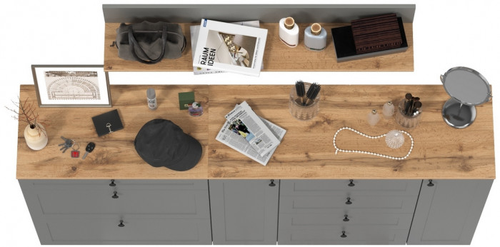 Остин Прихожая 68, цвет серый графит/дуб крафт золотой, ШхГхВ 200х41,9х160 см., универсальная сборка