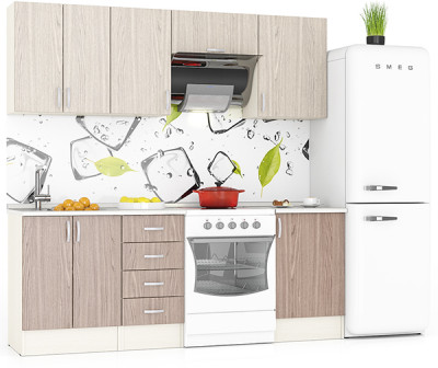 Кухня Мери 05 ШВ600+ШВ400+ШВв600+ШВ500+ШН600+ШН4Я400+ШН500, цвет дуб/ясень шимо светлый/ясень шимо тёмный, ШхГхВ 210х30х67 см./150х60х85 см.