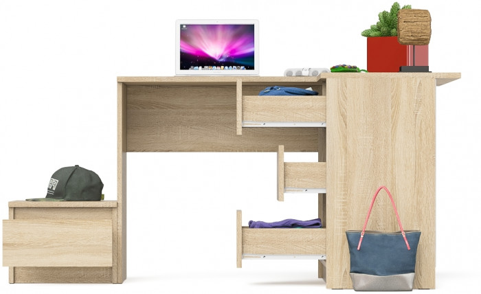 Мори компьютерный стол МС-16 правый + Тумба ТМП400.1, дуб сонома