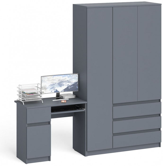 Мори Стол компьютерный МС-1 левый + Шкаф МШ1200.1, цвет графит, ШхГхВ 210,4х50,4х209,6 см., выдвижной ящик слева, НЕ универсальная сборка