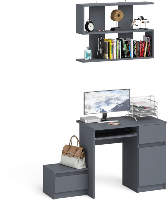 Мори Стол компьютерный МС-1 правый + Тумба ТМП400.1 + Полка 900, цвет графит, ШхГхВ 130,4х50х209,6 см., НЕ универсальная сборка