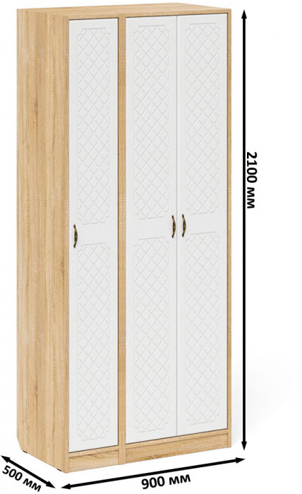 Прихожая П-6-500 Шкаф + Пенал, дуб сонома/фасады МДФ белое дерево фрезеровка ромб