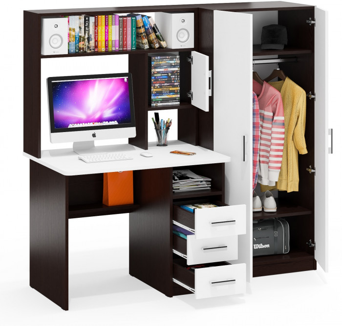 компьютерный стол С-МД-СК9+Шкаф С-МД-СК9Ш, венге/белый шагрень