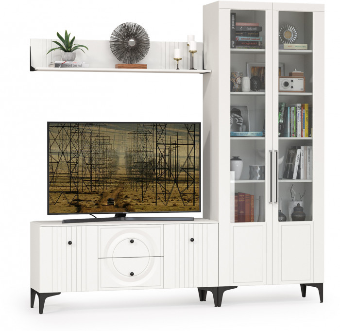 Валенсия Гостиная № 058, ЛДСП белый шагрень/МДФ белый шагрень