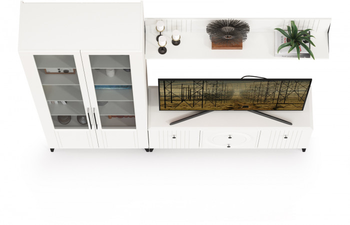 Валенсия Гостиная № 058, ЛДСП белый шагрень/МДФ белый шагрень