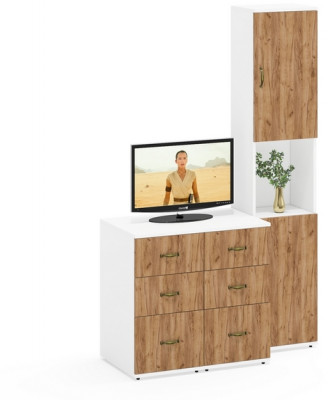 Лидер-8 Пенал + Тумба МД 3.16 + Тумба МД 3.16, белый шагрень/крафт золото