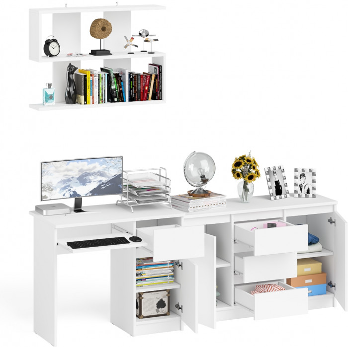 Мори компьютерный стол МС-1 правый + Комод МК1200.3 + Полка 900, белый