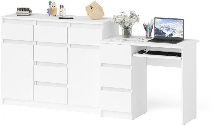 Мори компьютерный стол МС-6 левый + Комод МК1200.4, белый