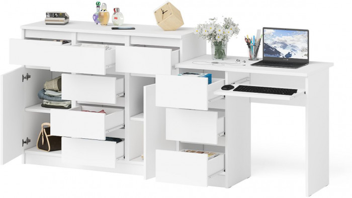 Мори компьютерный стол МС-6 левый + Комод МК1200.4, белый