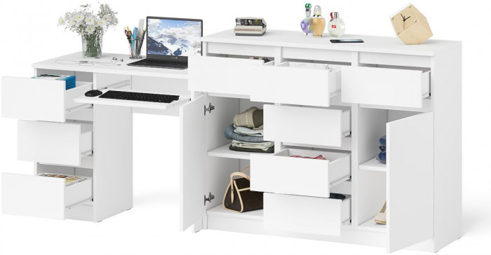 Мори компьютерный стол МС-6 левый + Комод МК1200.4, белый