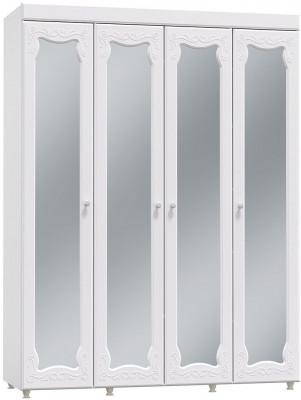Шкаф 4-х дверный с 4-я зеркалами Италия ИТ-61 белое дерево