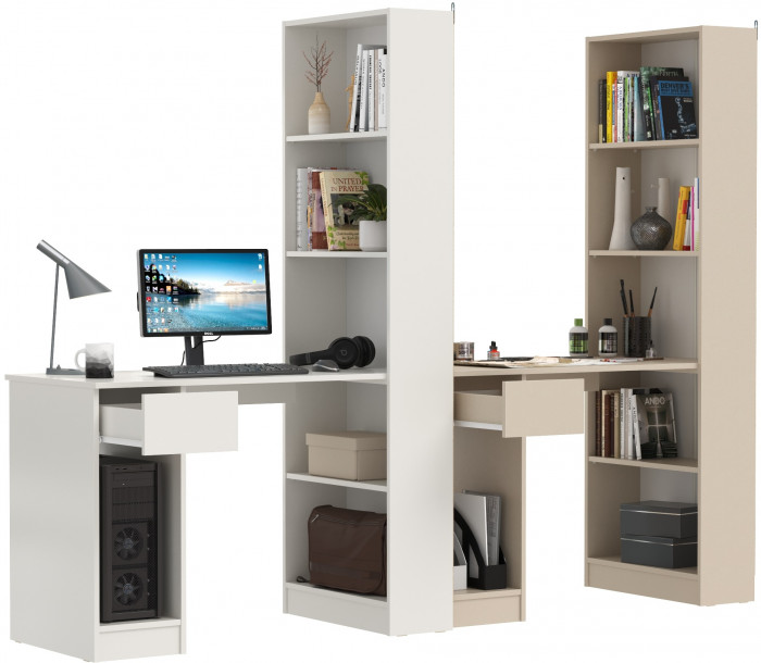 Два Стола письменных Лайт 10.01, цвет белый гладкий/сатин, ШхГхВ 230,6х58,2х179 см., универсальная сборка(обязательно крепление к стене)