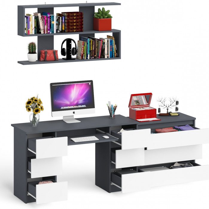 Мори компьютерный стол МС-2 + Комод МК800.1 + Полка 1200, графит/белый