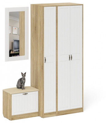 Прихожая П-6 Компоновка № 46, цвет дуб сонома/фасады МДФ белое дерево фрезеровка прованс, ШхГхВ 150х50х210 см., универсальная сборка