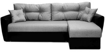 Диван-кровать угловой Амстердам, 160х200, еврокнижка, рогожка/экокожа, серо-черный