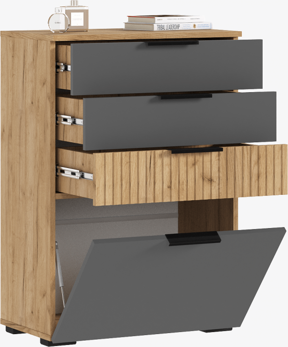 Роджина Комод 600 (Графит, Крафт золотой)